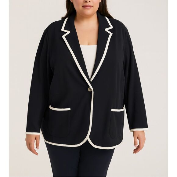 Talbots Aberdeen Black White Two Button Blazer Jacket NWT 20W - Picture 1 of 11